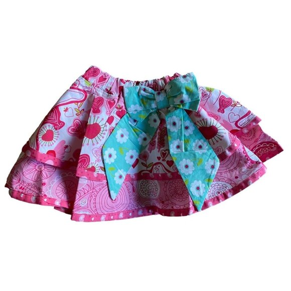 Toddler Little Girls Pink White Layered Heart Skirt NEW Tags 18 mo
